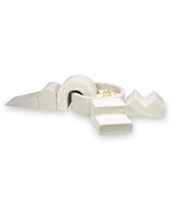 XL speelset met ballenbak en 5 zachte foamblokken van corduroy – Beige | Veilig en speels