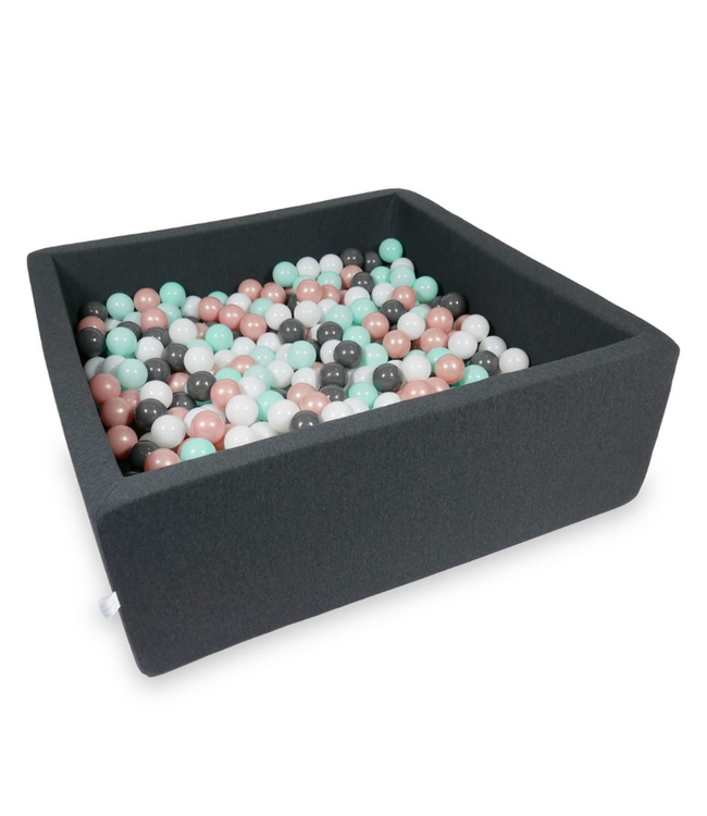 Vierkante ballenbak van katoen met 600 zachte ballen – Grijs