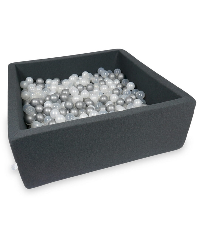 Vierkante ballenbak van katoen met 600 zachte ballen – Grijs