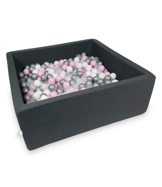 Vierkante ballenbak van katoen met 600 zachte ballen – Grijs