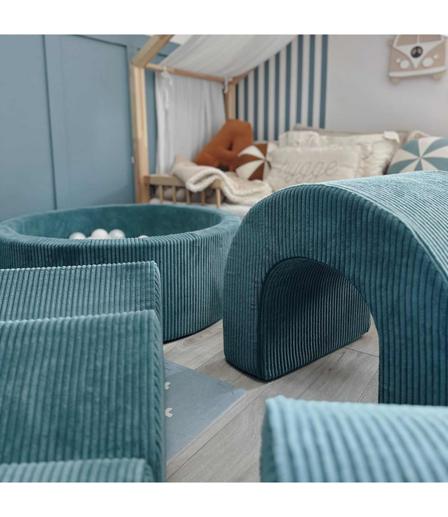 XL speelset van corduroy met ballenbak en 5 foamblokken in blauw – veilig en uitnodigend speelplezier