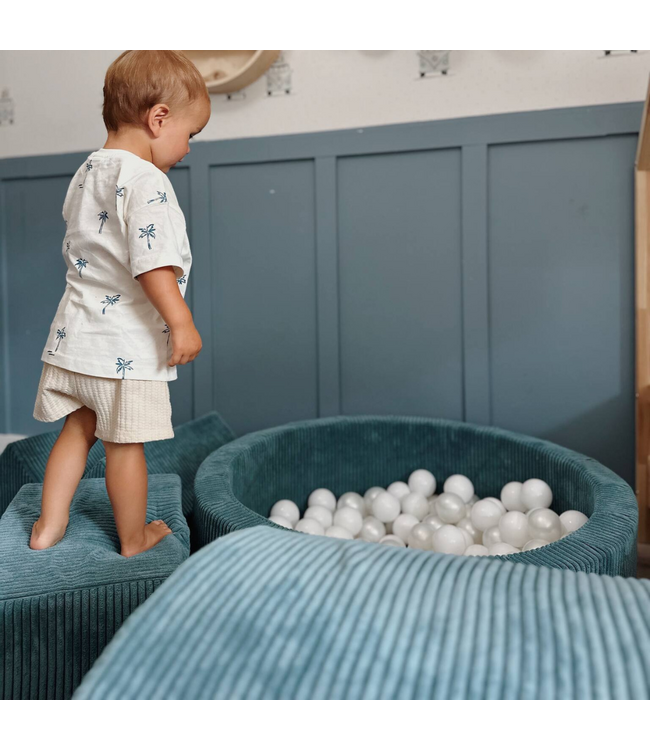XL speelset van corduroy met ballenbak en 5 foamblokken in blauw – veilig en uitnodigend speelplezier