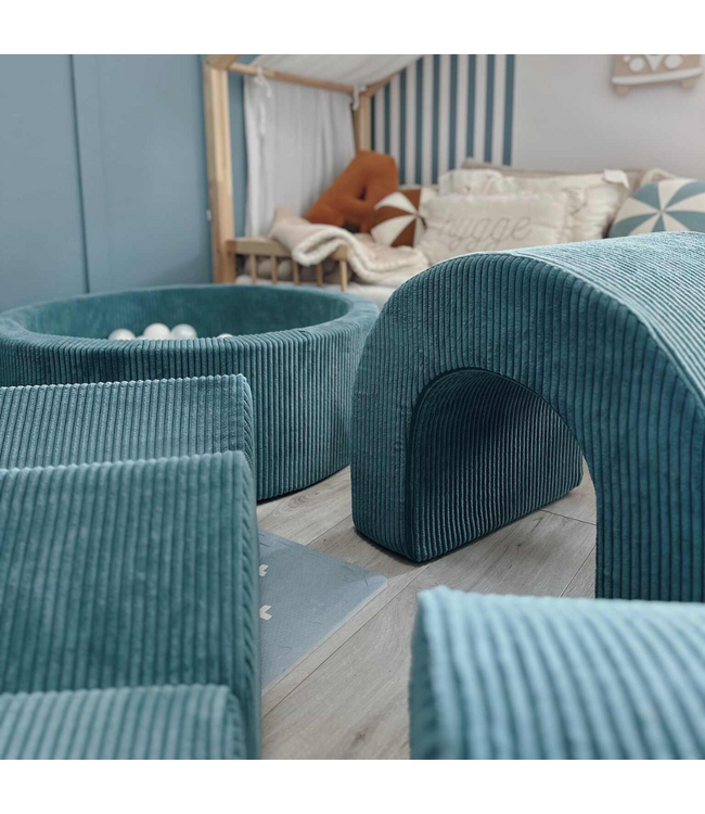 XL speelset van corduroy met ballenbak en 5 foamblokken in blauw – veilig en uitnodigend speelplezier