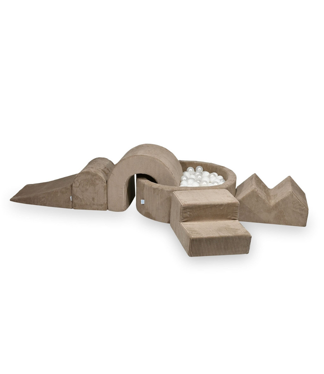 XL speelset van corduroy met ballenbak en 5 foamblokken in toffee – zacht, stijlvol en veilig speelplezier