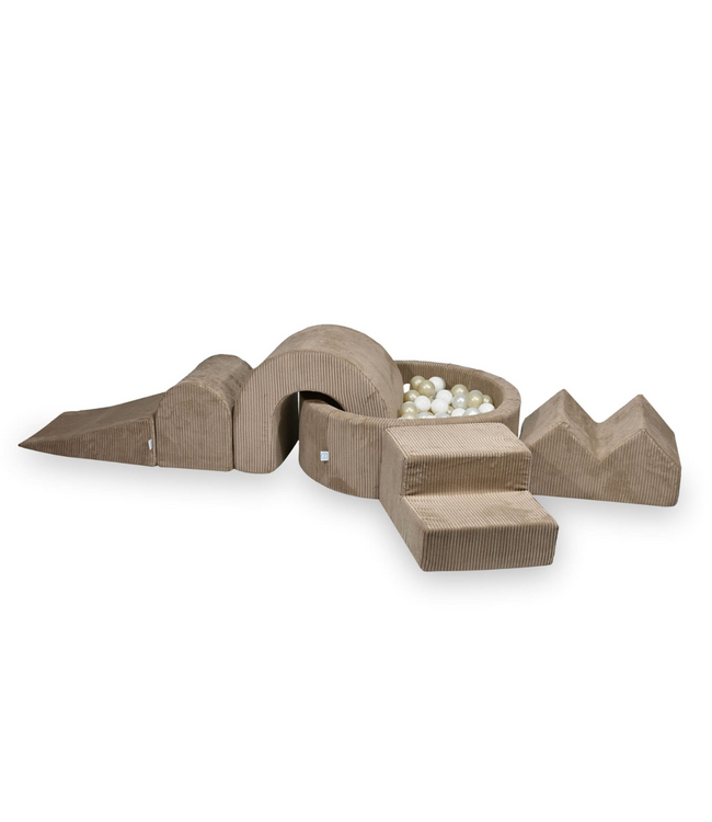 XL speelset van corduroy met ballenbak en 5 foamblokken in toffee – zacht, stijlvol en veilig speelplezier