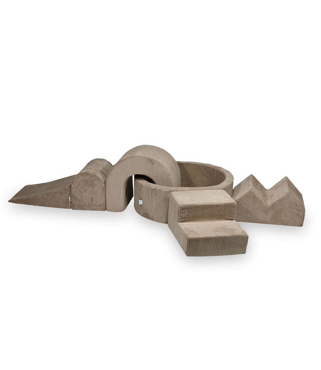 XL speelset van corduroy met ballenbak en 5 foamblokken in toffee – zacht, stijlvol en veilig speelplezier