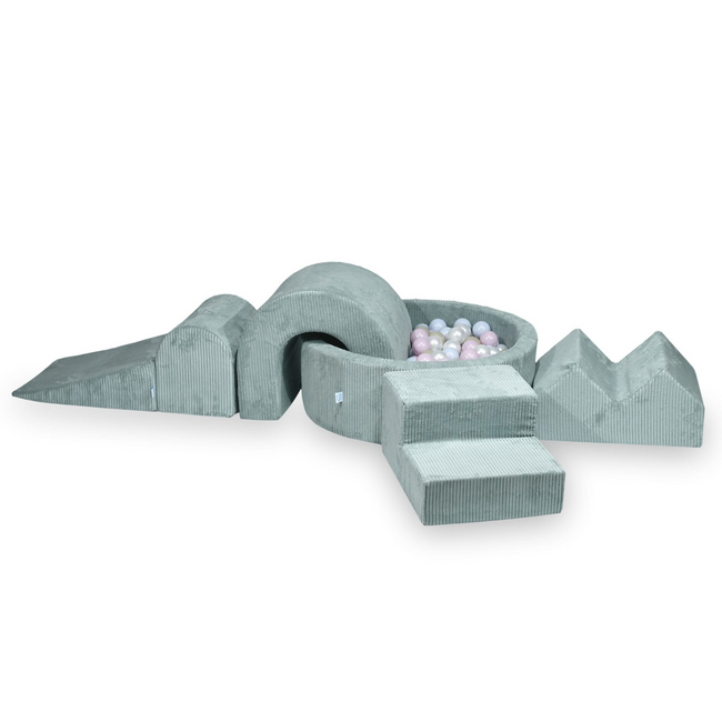 XL play set in corduroy with ball pit and 5 foam blocks in mint – soft, stylish, and safe playtime fun