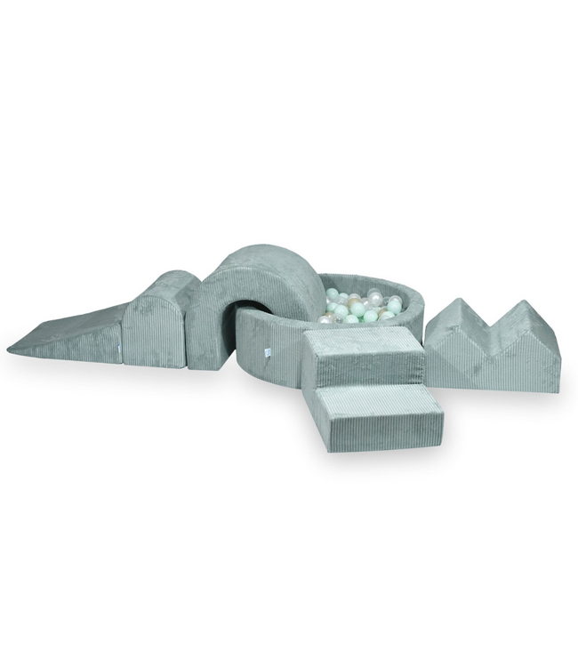 XL speelset van corduroy met ballenbak en 5 foamblokken in mint – zacht, stijlvol en veilig speelplezier