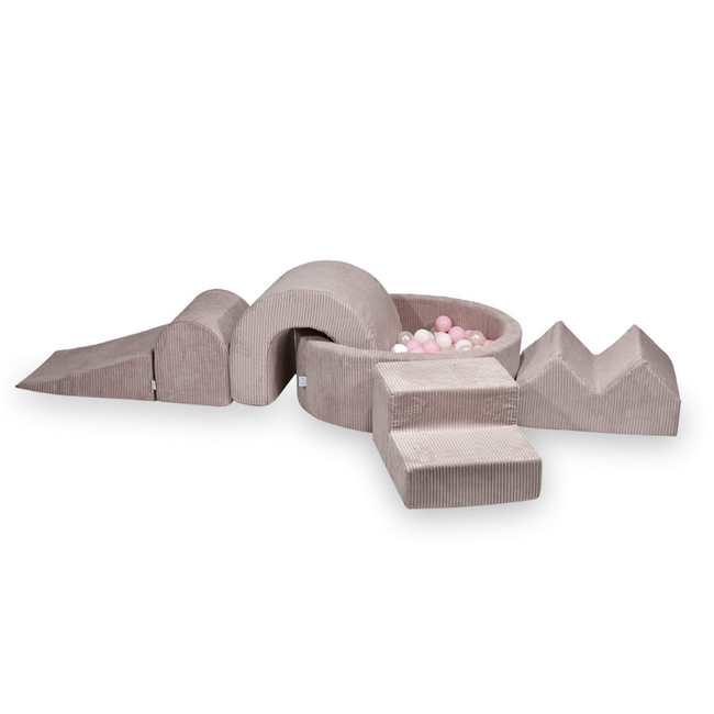XL play set in corduroy with ball pit and 5 foam blocks in pink – soft, stylish, and safe playtime fun