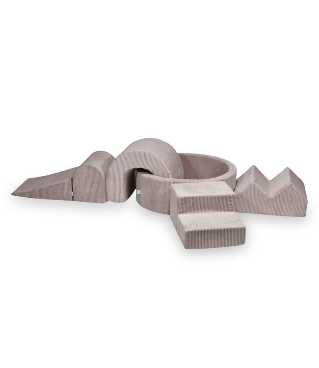 XL speelset van corduroy met ballenbak en 5 foamblokken in roze – zacht, stijlvol en veilig speelplezier