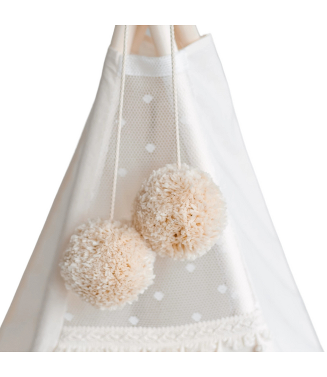Decoratieve pompom tipi tent topper – Beige | Voor een speelse en gezellige kinderkamer