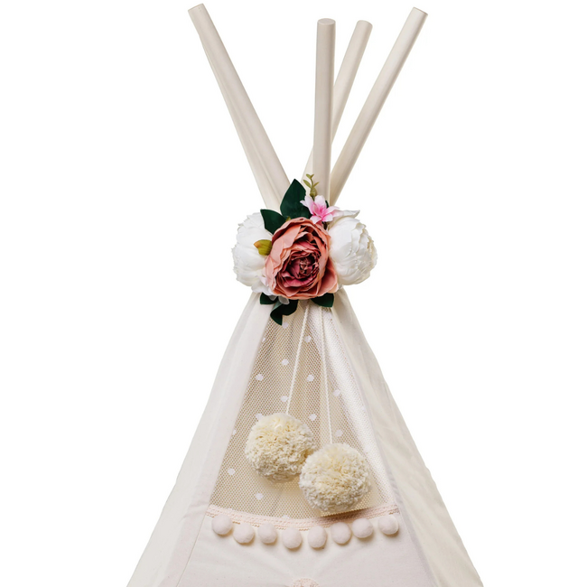 Dekorative Pfingstrosen-Tipi-Zeltspitze – Rosa | Für ein verspieltes und gemütliches Kinderzimmer