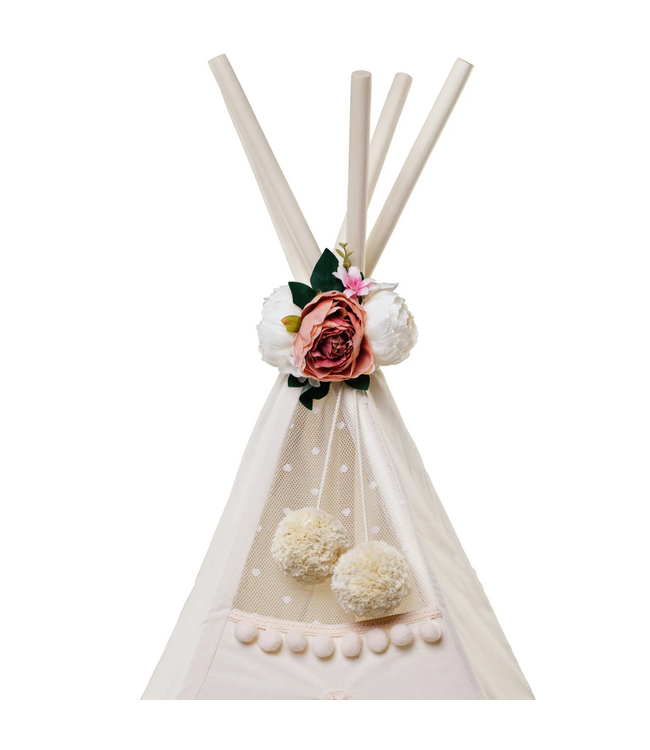 Decoratieve pioenrozen tipi tent topper – Roze | Voor een speelse en gezellige kinderkamer