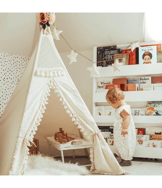 Decoratieve pioenrozen tipi tent topper – Roze | Voor een speelse en gezellige kinderkamer