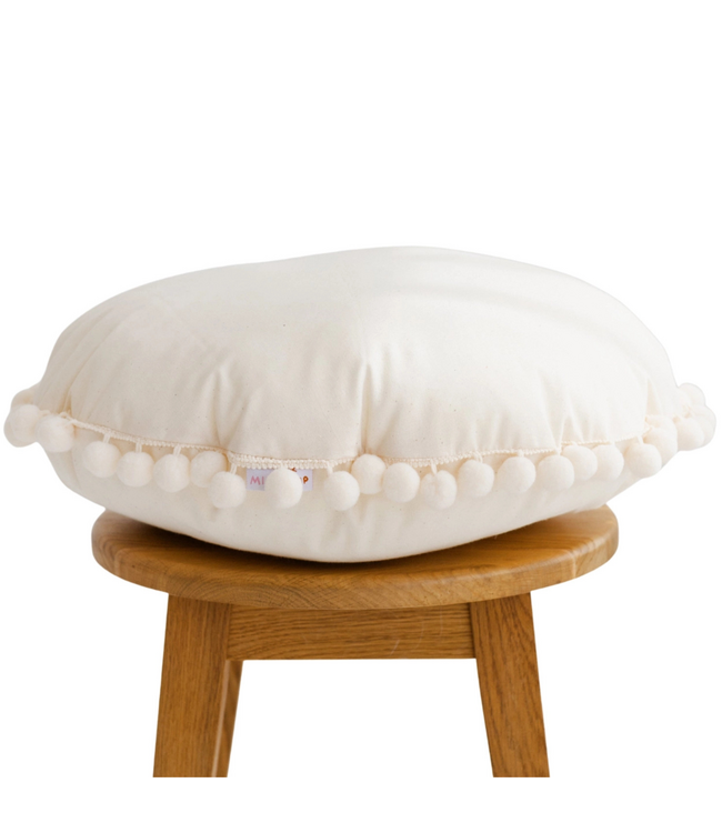 Decoratief sierkussen met pompoms – Ecru | Zacht en stijlvol