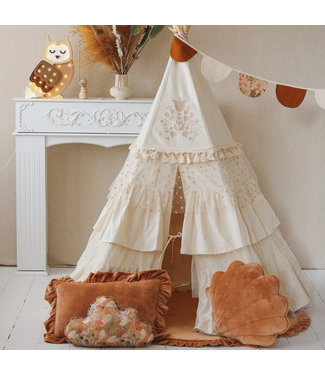 Moi Mili Tipi tent met franje en borduurwerk | Ecru
