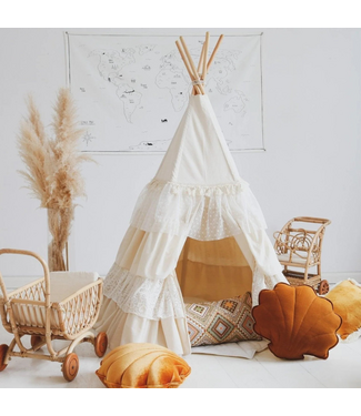 Moi Mili Tipi tent met franje - Shabby chic | Ecru