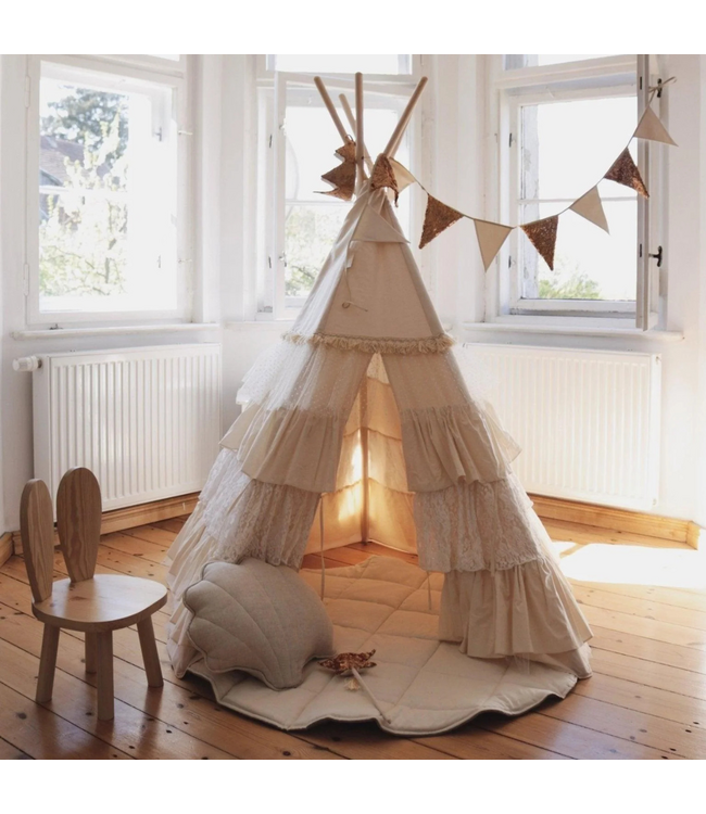 Tipi tent met speelse franje – Shabby Chic | Ecru | Gezellige speelhoek voor de kinderkamer