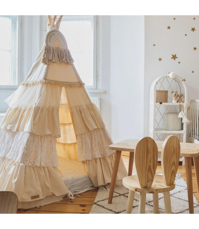 Tipi tent met speelse franje – Shabby Chic | Ecru | Gezellige speelhoek voor de kinderkamer