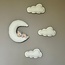 Cloud  with lying bear on the moon – 4-piece wall decoration for a dreamy nursery