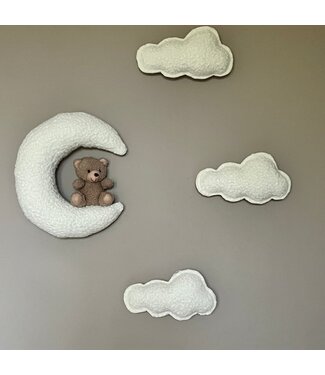 Muurdecoratie kinderkamer - wolkenset met beertje op de maan | 4-delig