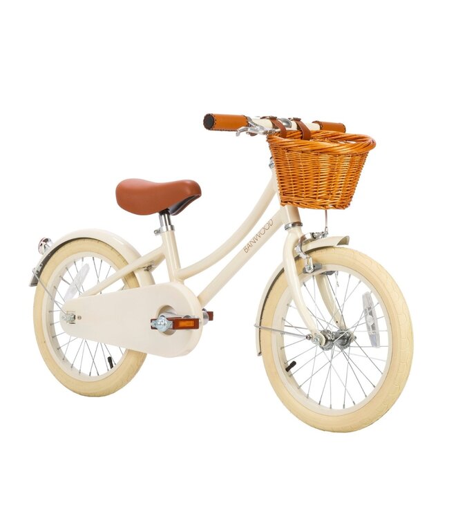 Kinderfiets 16 inch crème – Vintage fiets met mandje en zijwielen