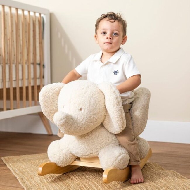 Rocking elephant toy in taupe – Soft, safe, and fun for kids