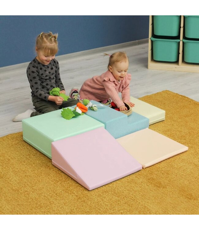 Foam speelblokken Little Crawler – 7-delige set in zachte pastelkleuren voor kruipende ontdekkers