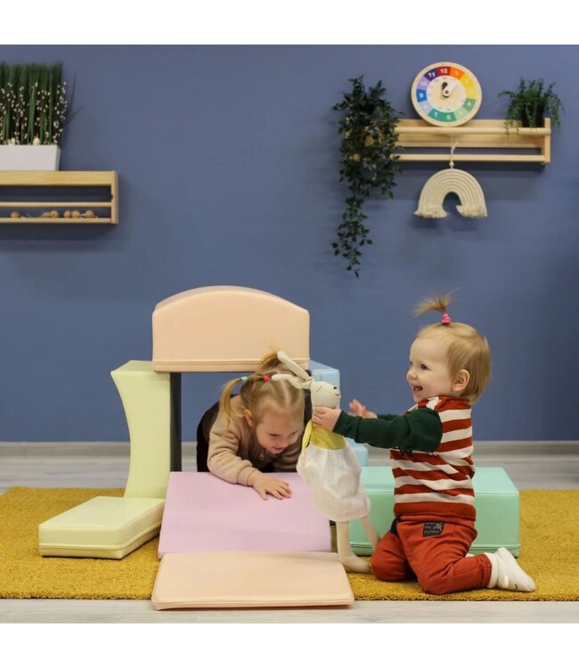 Foam speelblokken Little Crawler – 7-delige set in zachte pastelkleuren voor kruipende ontdekkers