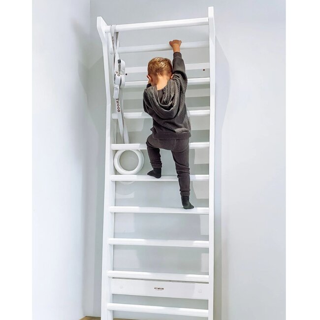 Étagère murale compacte et mini-structure d’escalade en bois, blanc