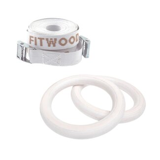 Fitwood Wooden gym rings with white straps – Mini | White wash