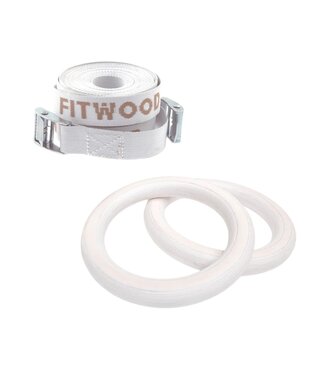 Fitwood Houten gym ringen met witte straps - Mini | White wash
