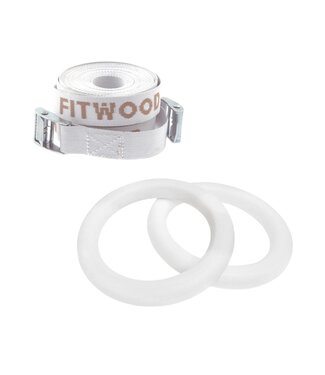 Fitwood Houten gym ringen met witte straps - Mini | Wit
