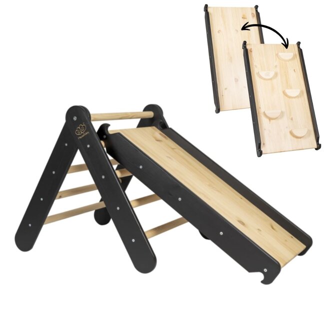 Climbing triangle with slide and climbing wall in black – Engaging indoor play structure