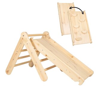 MeowBaby Triangle d’escalade avec toboggan/mur d’escalade | Naturel