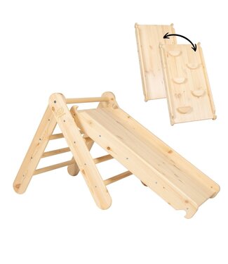 MeowBaby Klimdriehoek met glijbaan/klimwand | Naturel