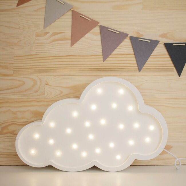 Houten wolken lamp in wit – sfeervolle en handgemaakte verlichting voor kinderkamer of interieur
