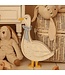 Houten gans lamp in wit met blauw strikje – sfeervolle, handgemaakte verlichting voor kinderkamer of interieur
