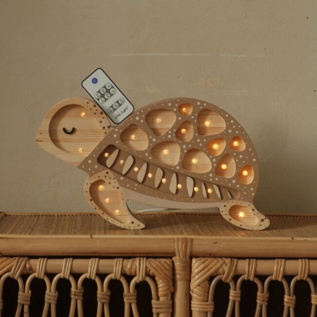 Holz-Schildkrötenlampe beige – handgefertigt und stimmungsvolle Beleuchtung