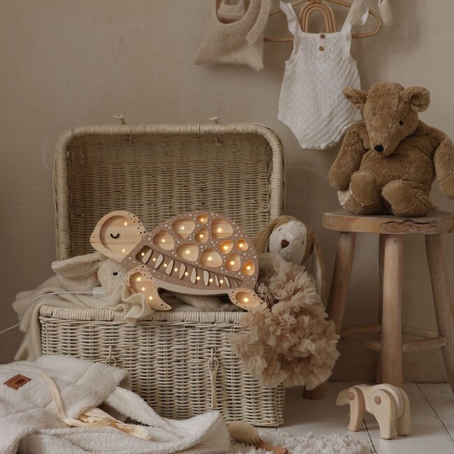 Lampe tortue en bois beige – faite main et chaleureuse pour chambre ou intérieur