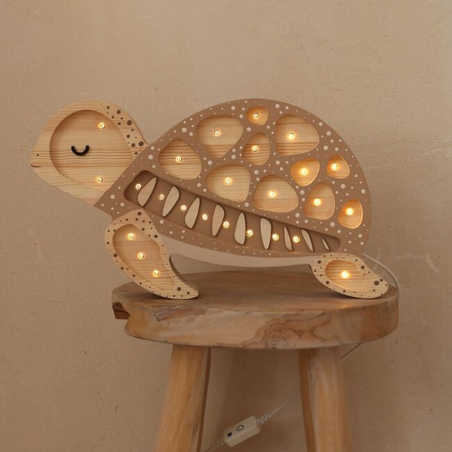 Holz-Schildkrötenlampe beige – handgefertigt und stimmungsvolle Beleuchtung