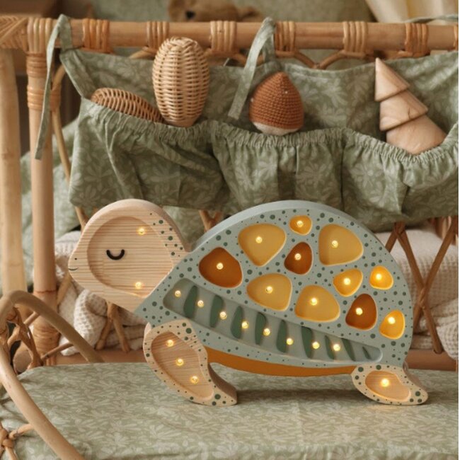 Houten schildpad lamp in mint – sfeervolle, handgemaakte verlichting voor kinderkamer of interieur