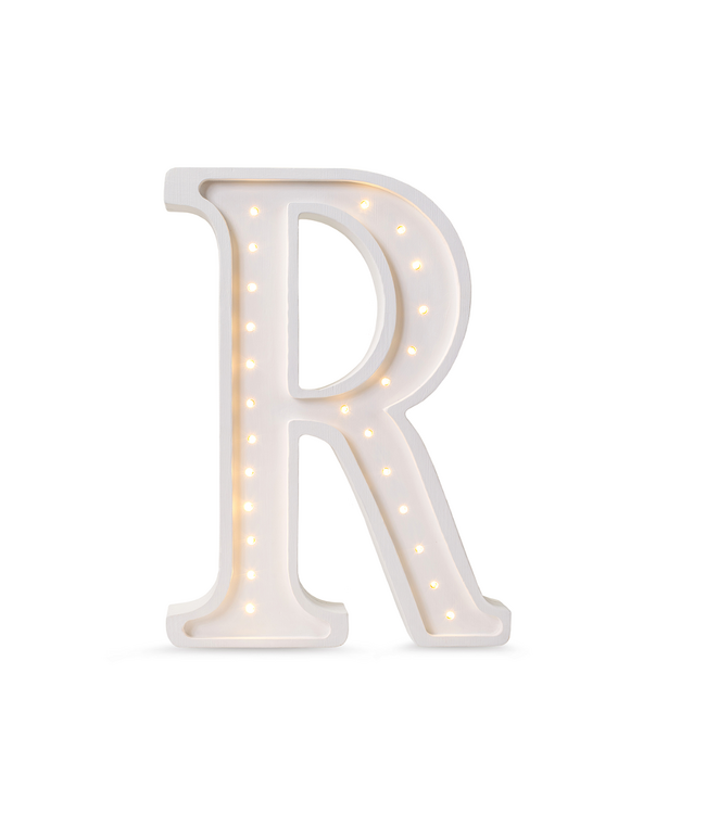 Houten letter lamp R – handgemaakt en sfeervolle verlichting voor kinderkamer of interieur