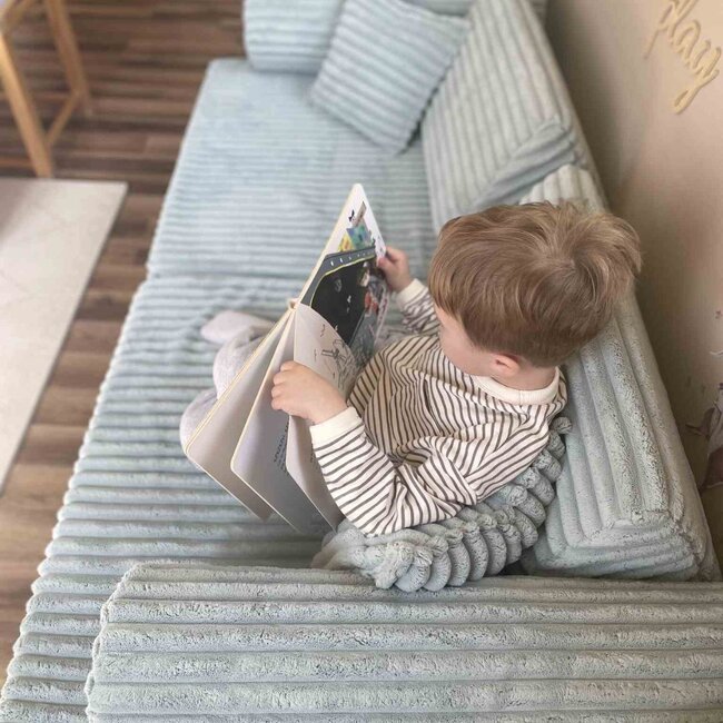 Mini banc de jeu Montessori Waffle menthe clair en tissu velours côtelé doux