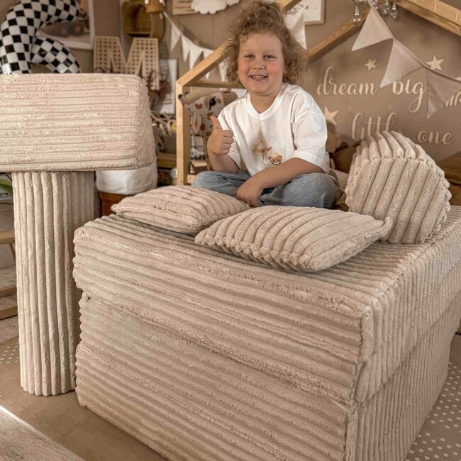 Caramelkleurige mini Montessori Waffle-speelbank van zachte corduroy stof