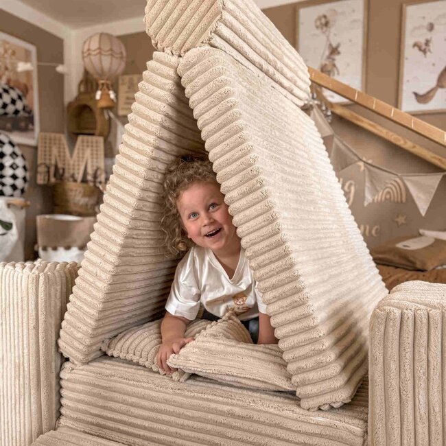 Mini banc de jeu Montessori Waffle caramel en tissu velours côtelé doux