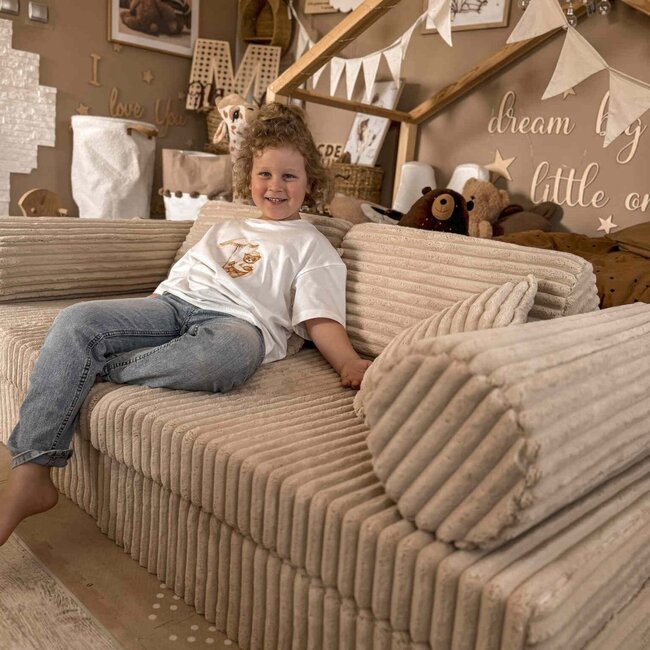 Caramelkleurige mini Montessori Waffle-speelbank van zachte corduroy stof