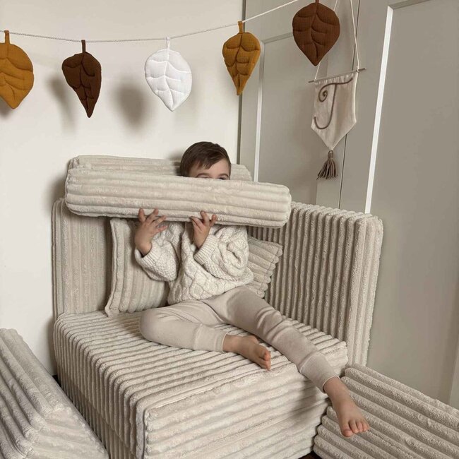 Mini banc de jeu Montessori Waffle beige en tissu velours côtelé doux