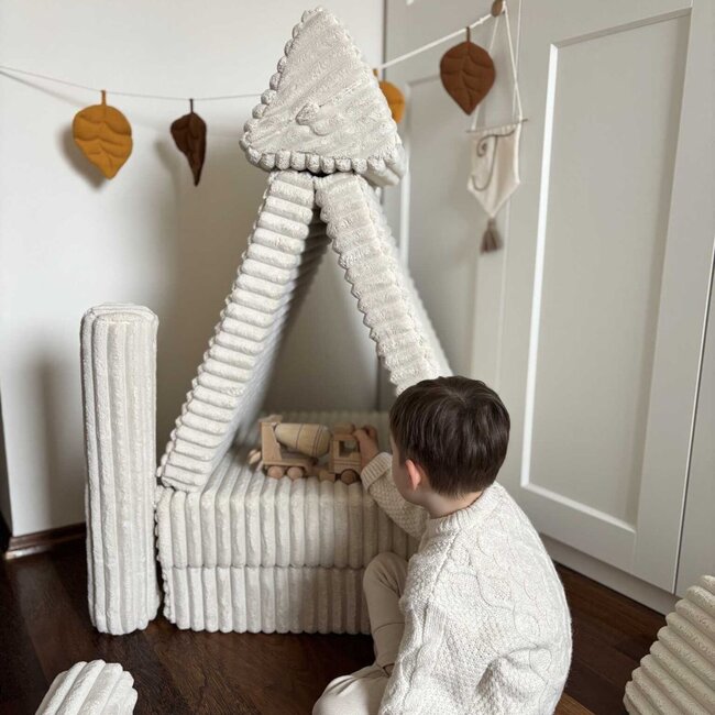 Beigekleurige mini Montessori Waffle-speelbank van zachte corduroy stof