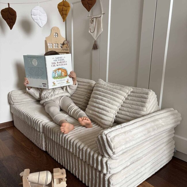 Mini banc de jeu Montessori Waffle beige en tissu velours côtelé doux